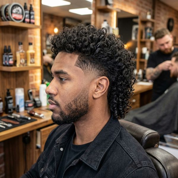 Burst Fade Mullet Curly Hair