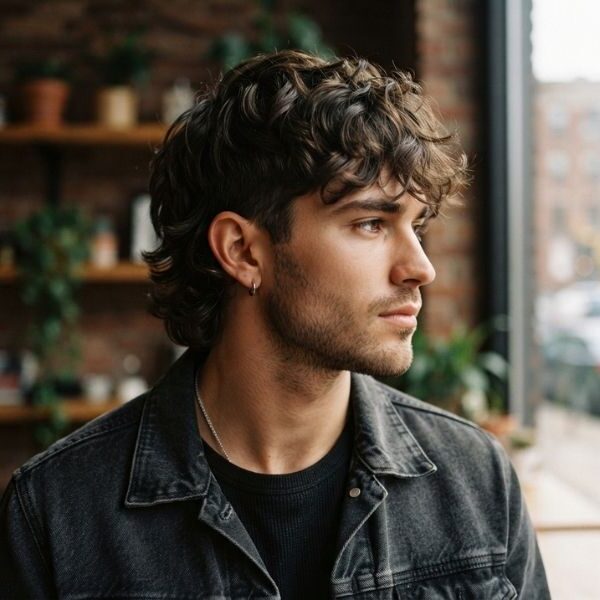 Short Wolf Cut Men Wavy Hair