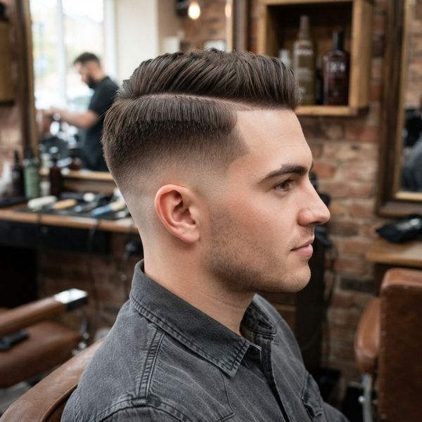 Mid Fade Crew Cut with Hard Part
