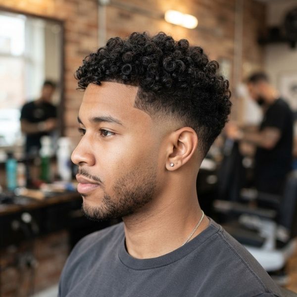 Curly Mid Fade Crew Cut