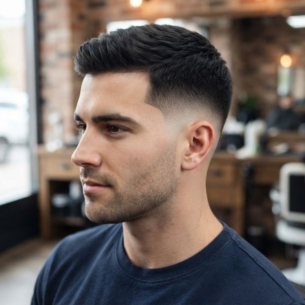 Straight Hair Mid Fade Crew Cut
