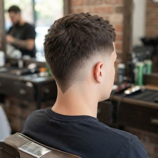 Mid Fade Crew Cut with V-Shape Nape