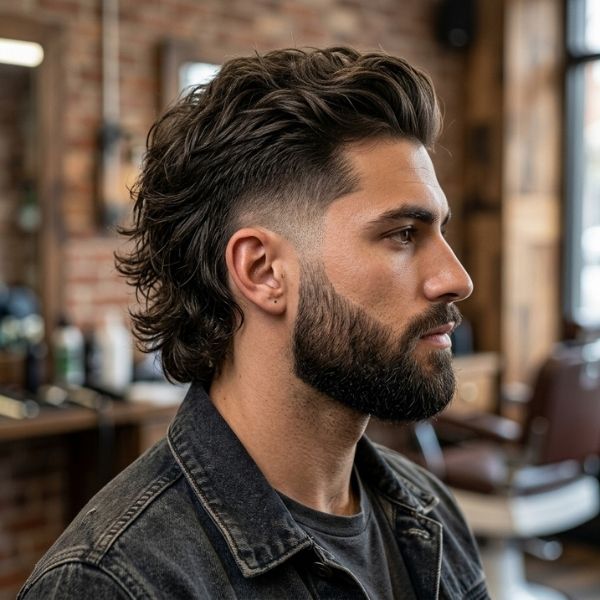Burst Fade Mullet with Beard Blend