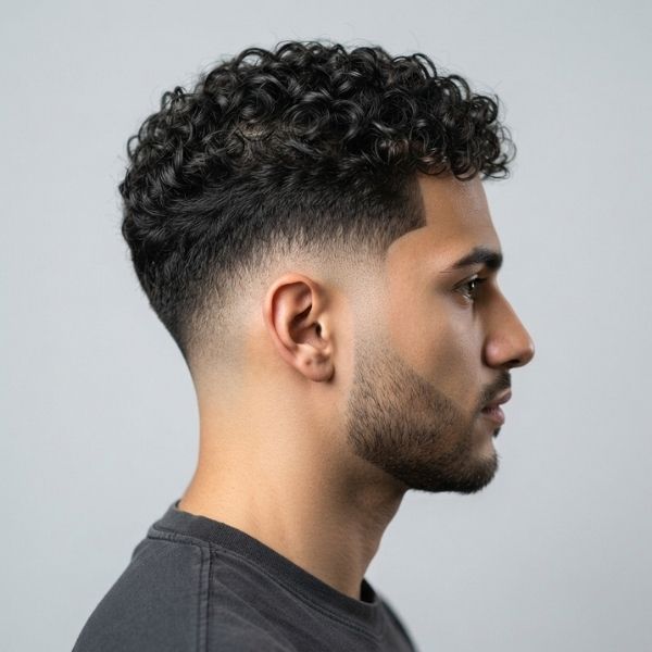 Curly Mid Fade Crew Cut