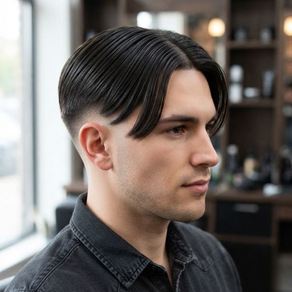 Mid Burst Fade Straight Hair with Mullet
