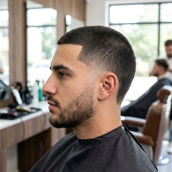 Low Burst Fade Straight Hair Short Buzz Top
