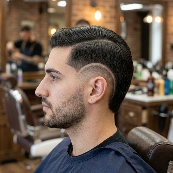 Low Burst Fade Straight Hair Side Part