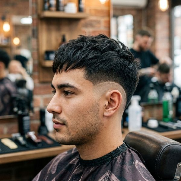 Low Burst Fade Straight Hair with Textured Crop