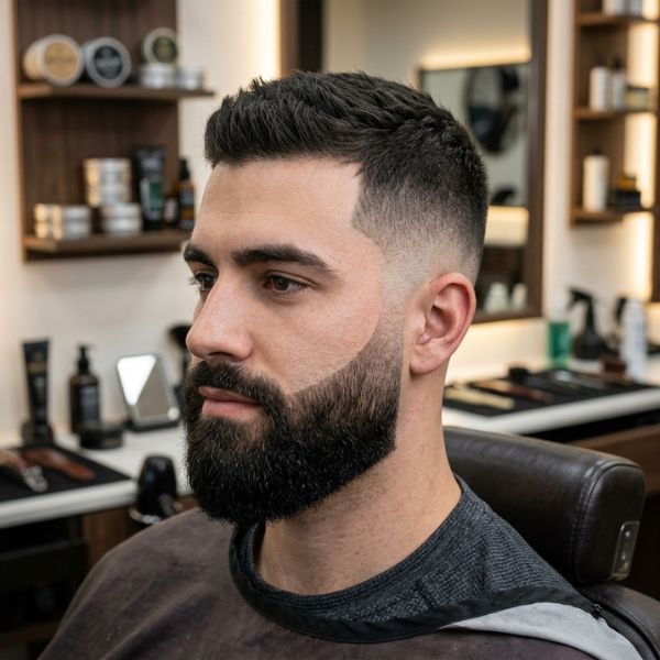 Low Fade Crew Cut with Beard