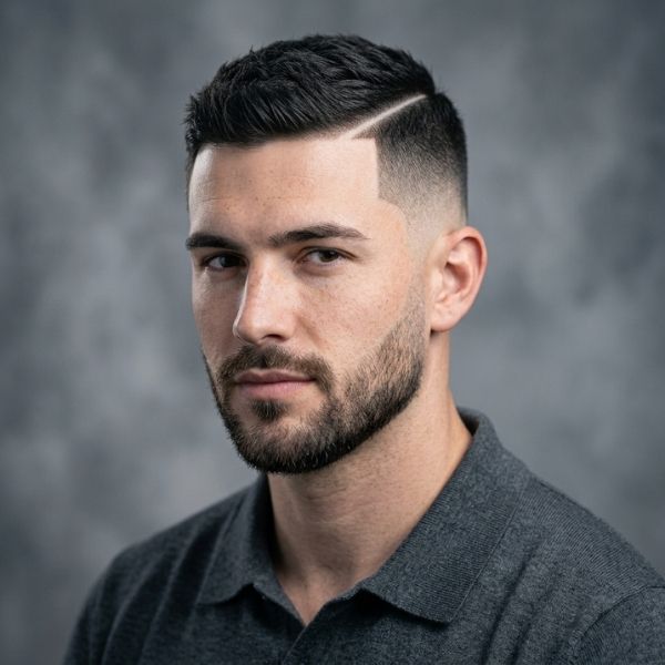 Low Fade Crew Cut with Hard Part