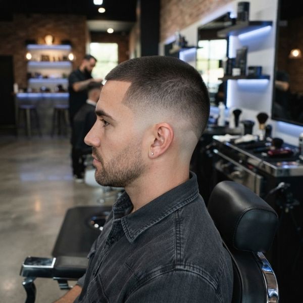 Low Taper Buzz Cut with Drop Fade Shape