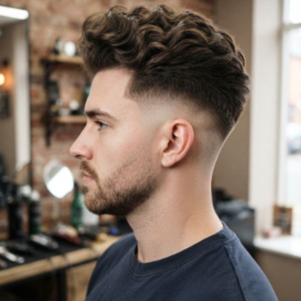 High Fade Haircut Men Curly Hair