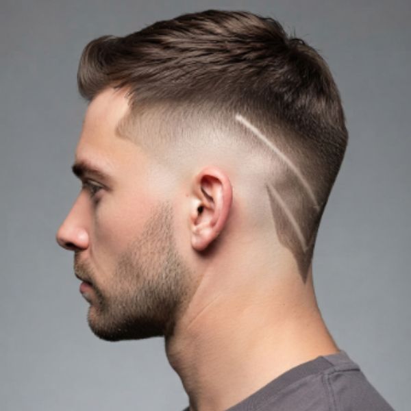Mid Fade Crew Cut with V-Shape Nape