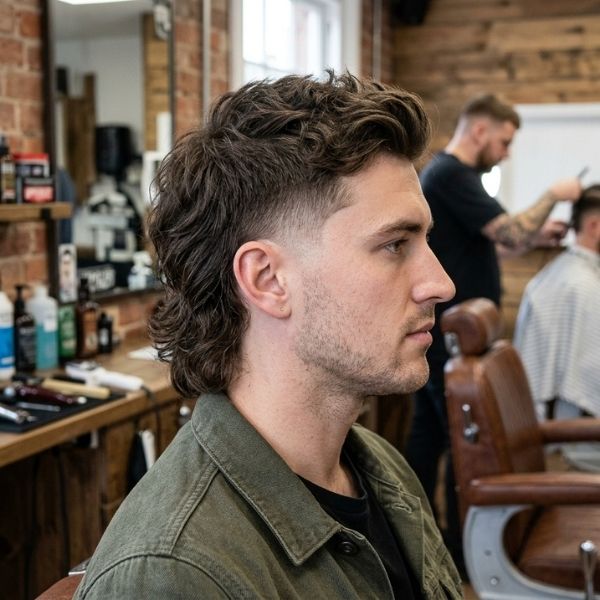 Mid Burst Fade Mullet