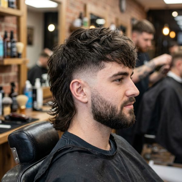 Mid Burst Fade Mullet