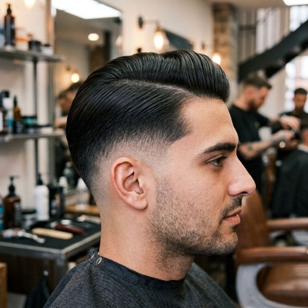 Mid Burst Fade Straight Hair Side Sweep