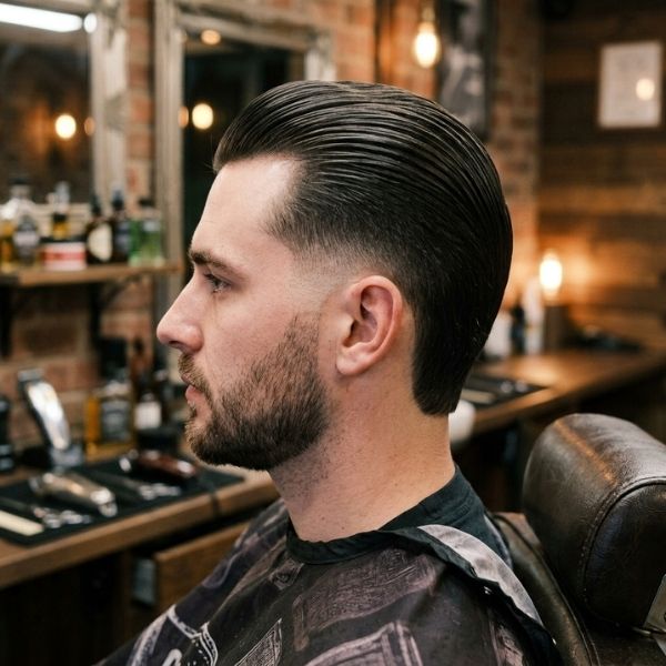 Mid Burst Fade Straight Hair Slick Back