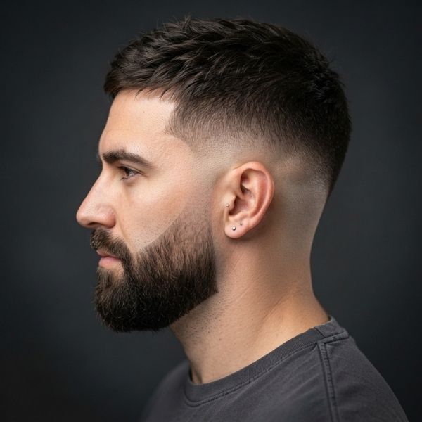 Mid Fade Crew Cut with Beard (1)
