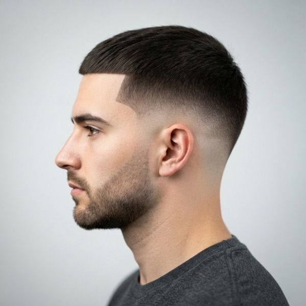 Straight Hair Mid Fade Crew Cut