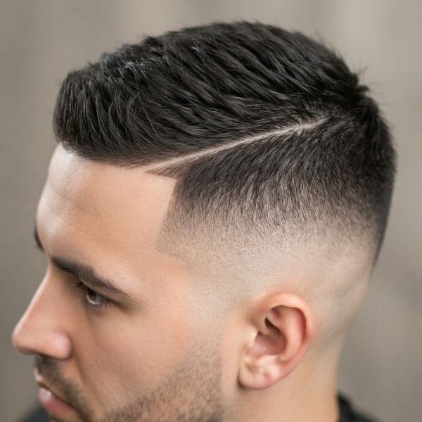 Mid Fade Crew Cut with Hard Part