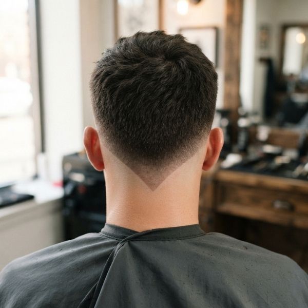 Mid Fade Crew Cut with V-Shape Nape