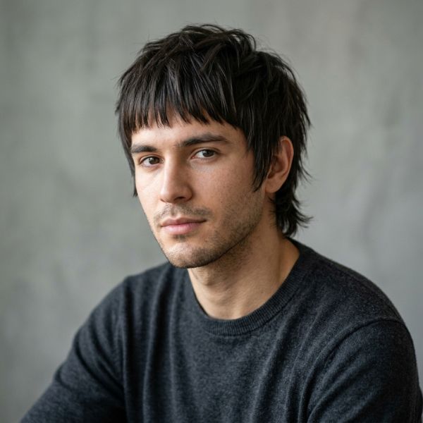 Short Wolf Cut Men Straight Hair