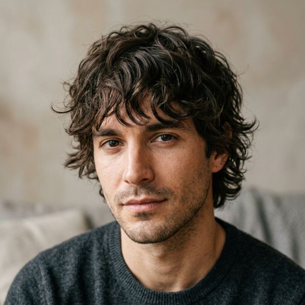Short Wolf Cut Men Wavy Hair