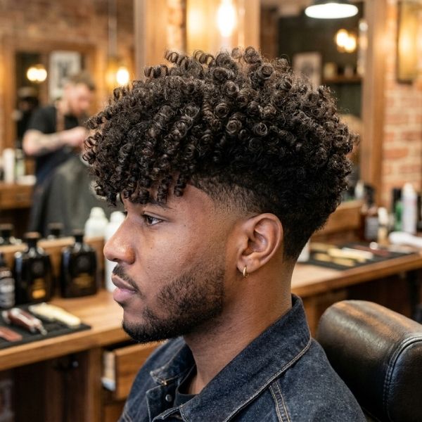 Textured Fringe Blowout Low Taper Fade Curly Hairr
