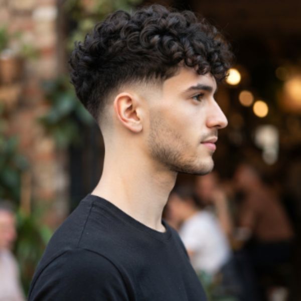Low Burst Fade Curly Hair Men