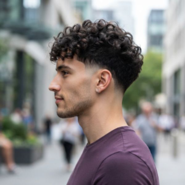 Mid Taper Burst Fade Curly Hair