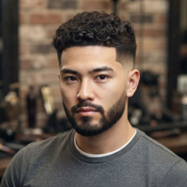 Mid burst fade curly hair