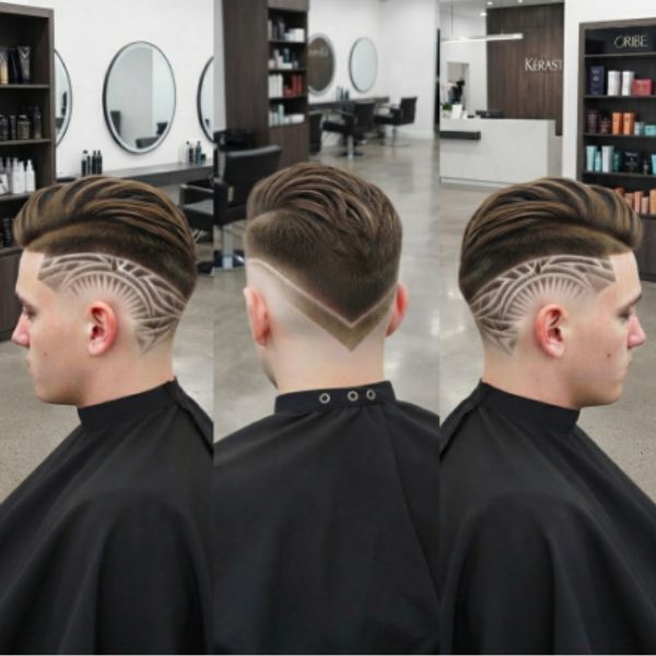 Mid burst fade with design and mid burst fade with V