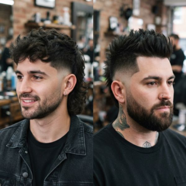 Mid burst fade mullet and mid burst fade mohawk
