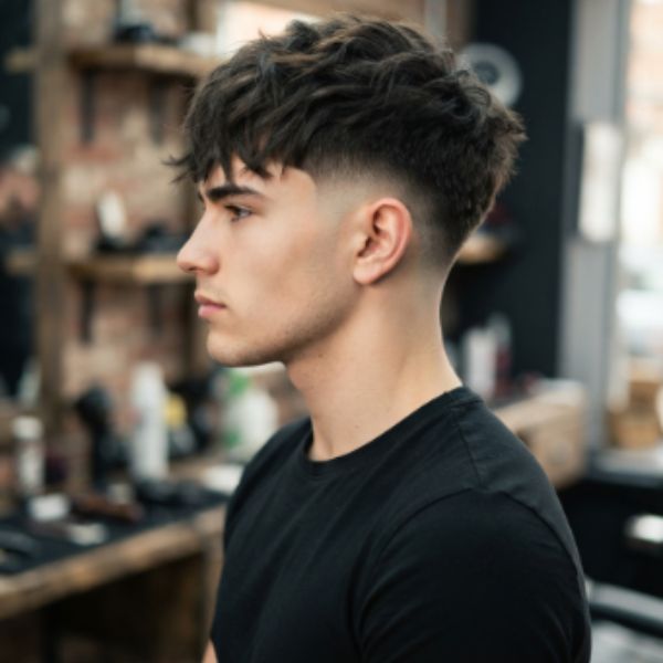 Mid burst fade textured fringe