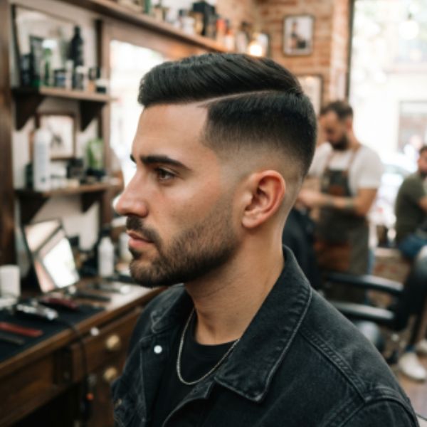 Low Fade Crew Cut with Hard Part