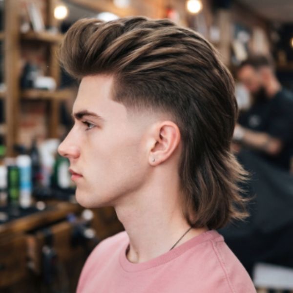 Straight Hair Mullet with Taper Fade