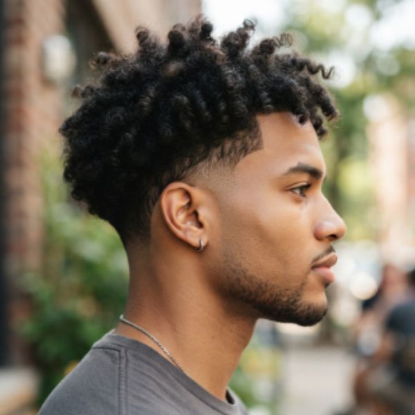 Low Taper Burst Fade Curly Hair