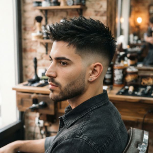 Mid Burst Fade Straight Hair Short Spiky Texture