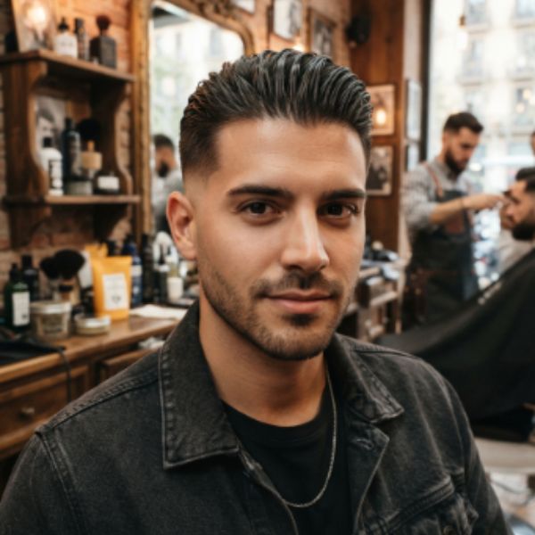 Mid Burst Fade Straight Hair Slick Back
