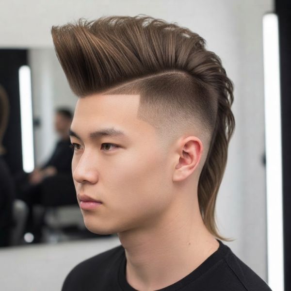 High Burst Fade Straight Hair with Mohawk