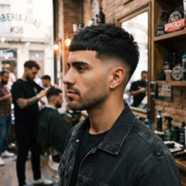 Crop Top Fade with Sharp Blunt Fringe