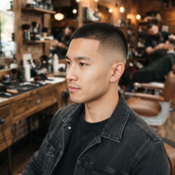 Low Taper Buzz Cut with Drop Fade Shape
