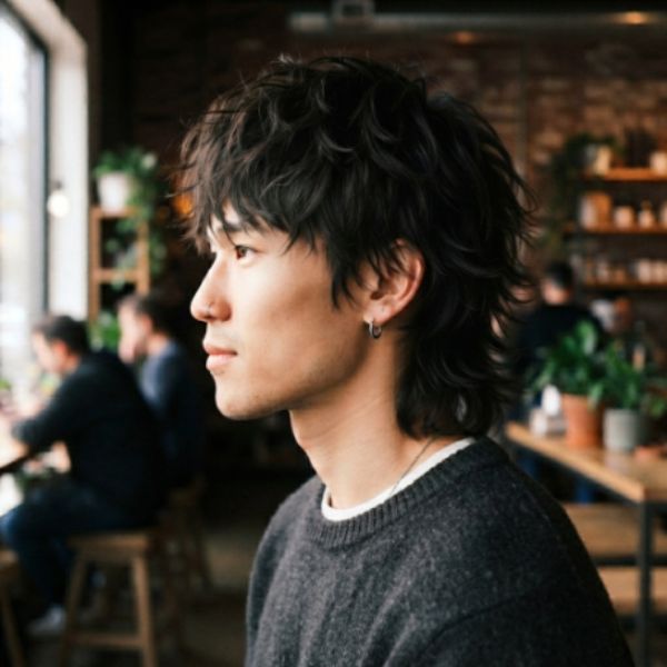 Short Wolf Cut Men Asian