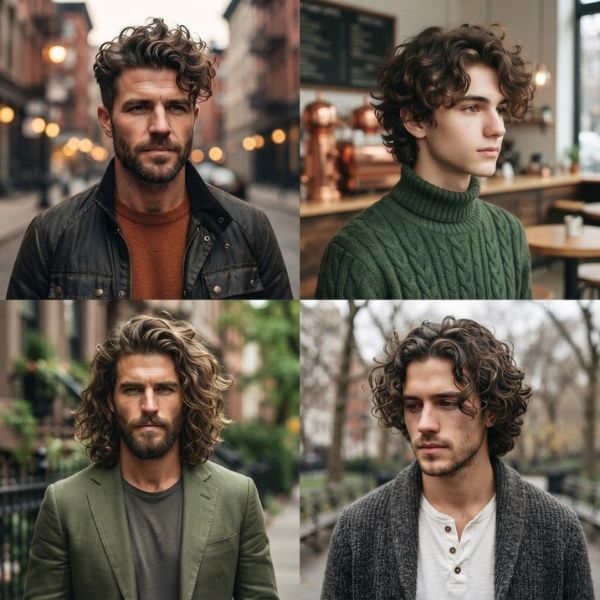 Short-Medium Messy Men Curly Hairstyles