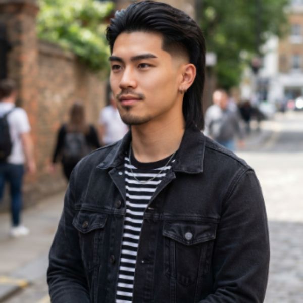 Straight Hair Mullet with Taper Fade