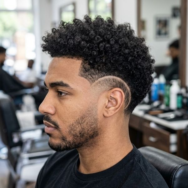 Burst Fade Design on Curly Hair