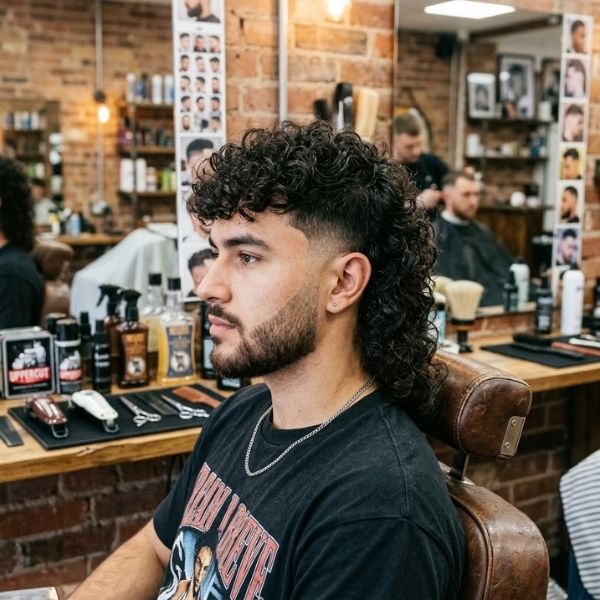 Burst Fade Mullet Curly Hair