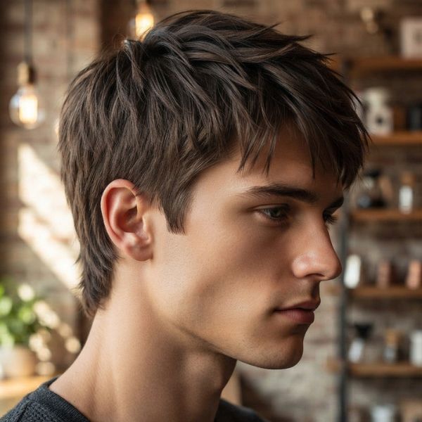 Short Wolf Cut Men Straight Hair