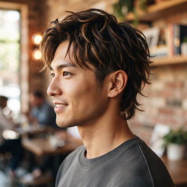 Short Wolf Cut Men Asian