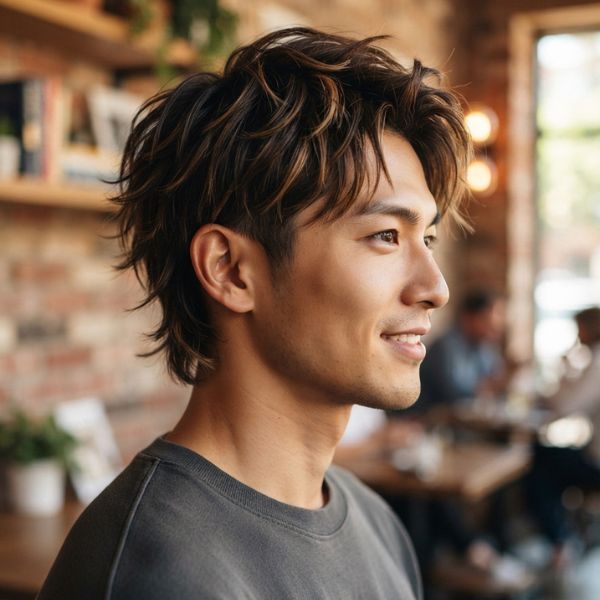Short Wolf Cut Men Asian